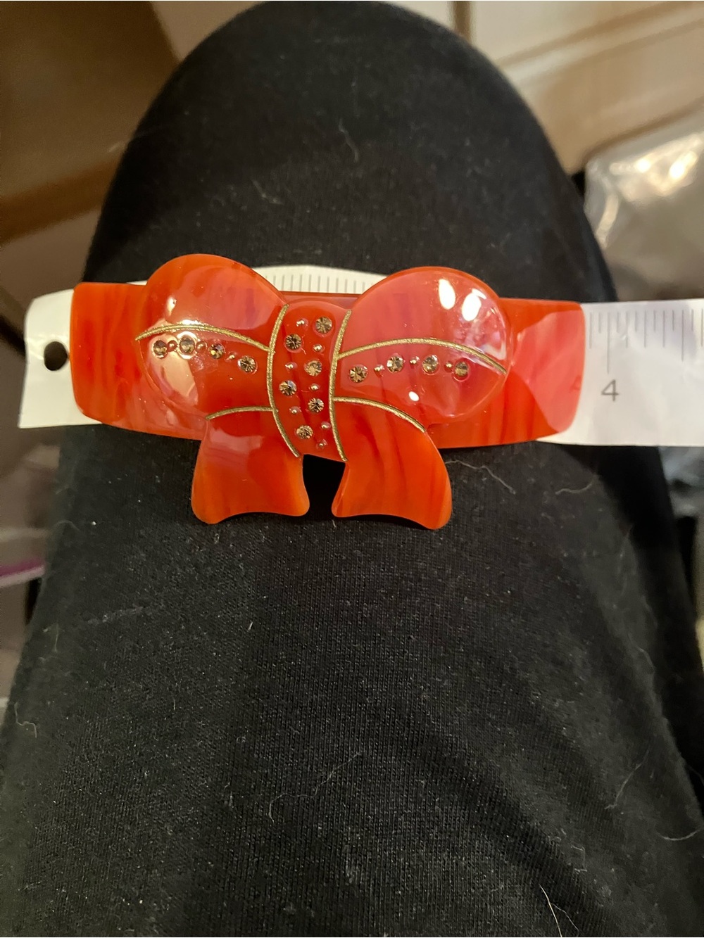 Barrette hair ornament vintage French amber color bow shaped